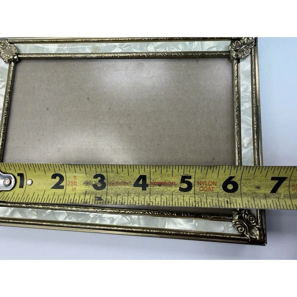 Vintage Stand Up Photo Frames Gold Brass Tone Metal Pearl Color Accent Lot 2 4x6